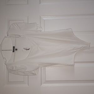 NWT Jessica Simpson Puff Sleeved Thong Bodysuit White V-neck Sexy Layer Sz L